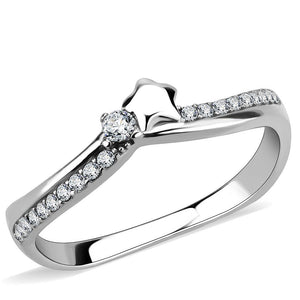 DA236 - High polished (no plating) Stainless Steel Ring with AAA Grade CZ  in Clear - Joyeria Lady
