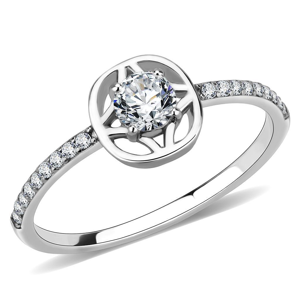 DA238 - High polished (no plating) Stainless Steel Ring with AAA Grade CZ  in Clear - Joyeria Lady
