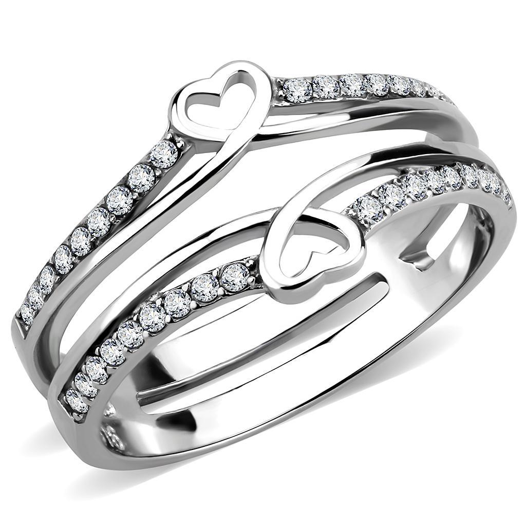 DA242 - High polished (no plating) Stainless Steel Ring with AAA Grade CZ  in Clear - Joyeria Lady