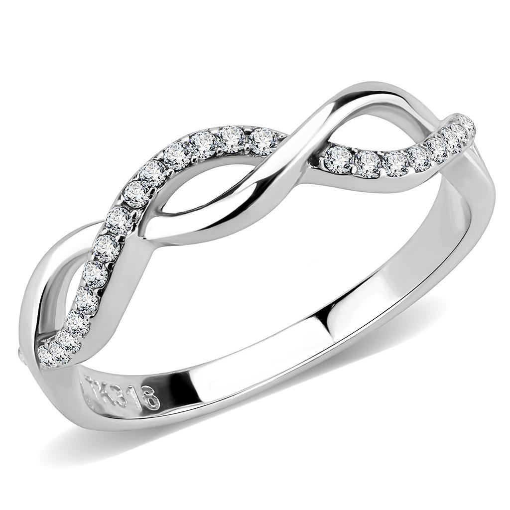 DA243 - High polished (no plating) Stainless Steel Ring with AAA Grade CZ  in Clear - Joyeria Lady
