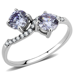 DA244 - High polished (no plating) Stainless Steel Ring with AAA Grade CZ  in Light Amethyst - Joyeria Lady