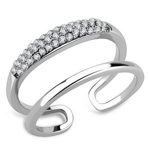 DA247 - High polished (no plating) Stainless Steel Ring with AAA Grade CZ  in Clear - Joyeria Lady