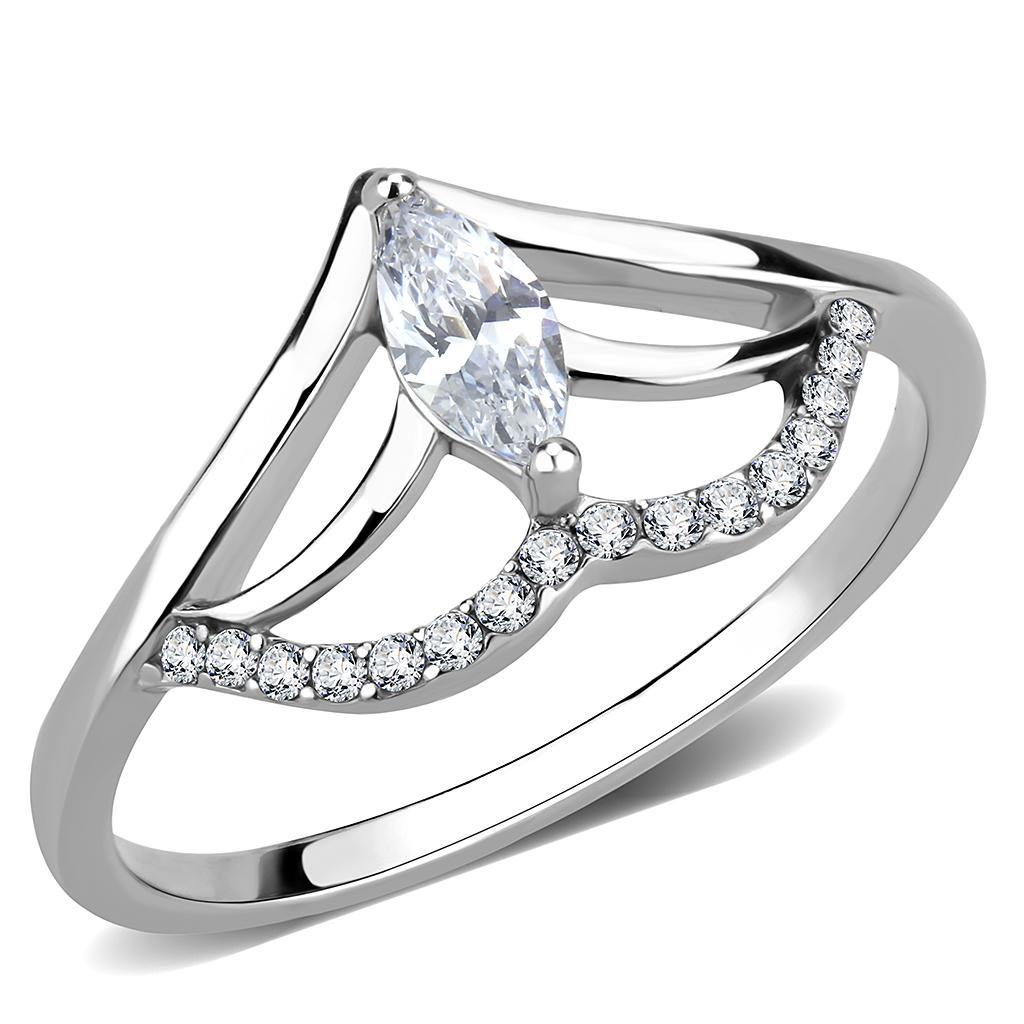 DA248 - High polished (no plating) Stainless Steel Ring with AAA Grade CZ  in Clear - Joyeria Lady