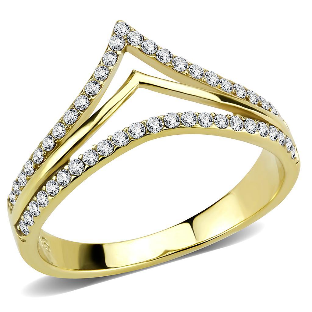DA250 - IP Gold(Ion Plating) Stainless Steel Ring with AAA Grade CZ  in Clear - Joyeria Lady