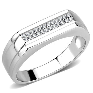 DA251 High polished (no plating) Stainless Steel Ring with AAA Grade CZ in Clear - Joyeria Lady