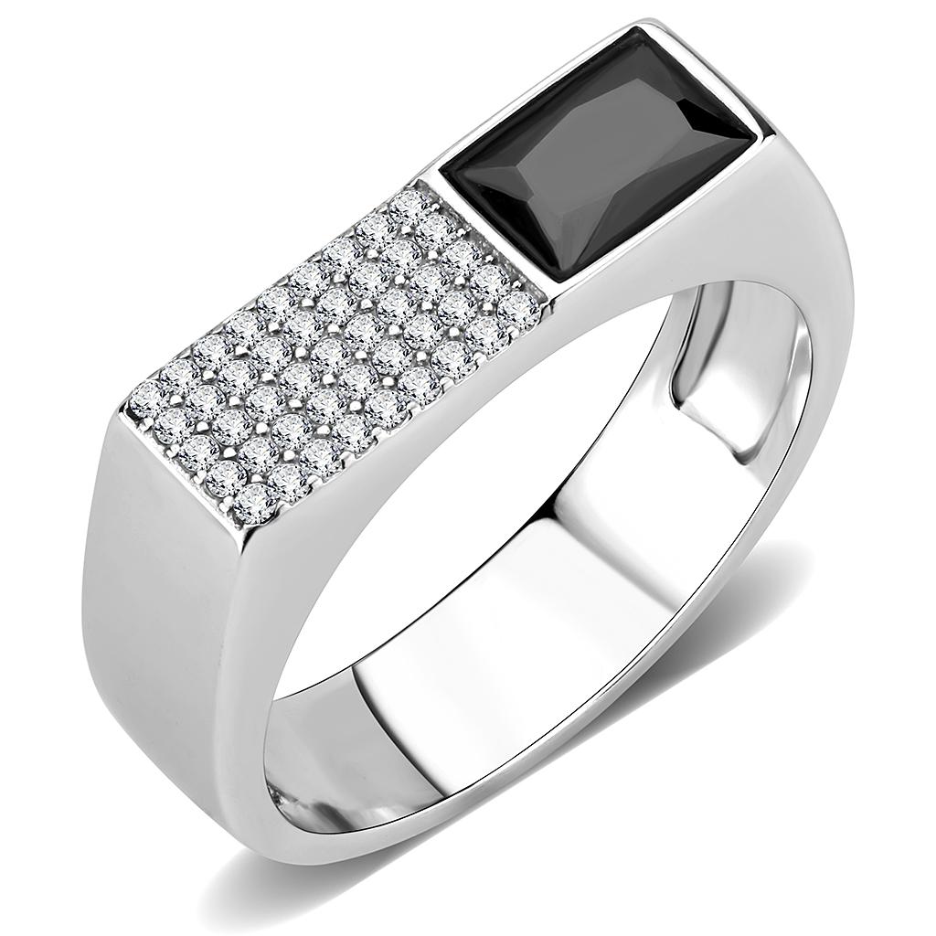 DA252 High polished (no plating) Stainless Steel Ring with AAA Grade CZ in Black Diamond - Joyeria Lady