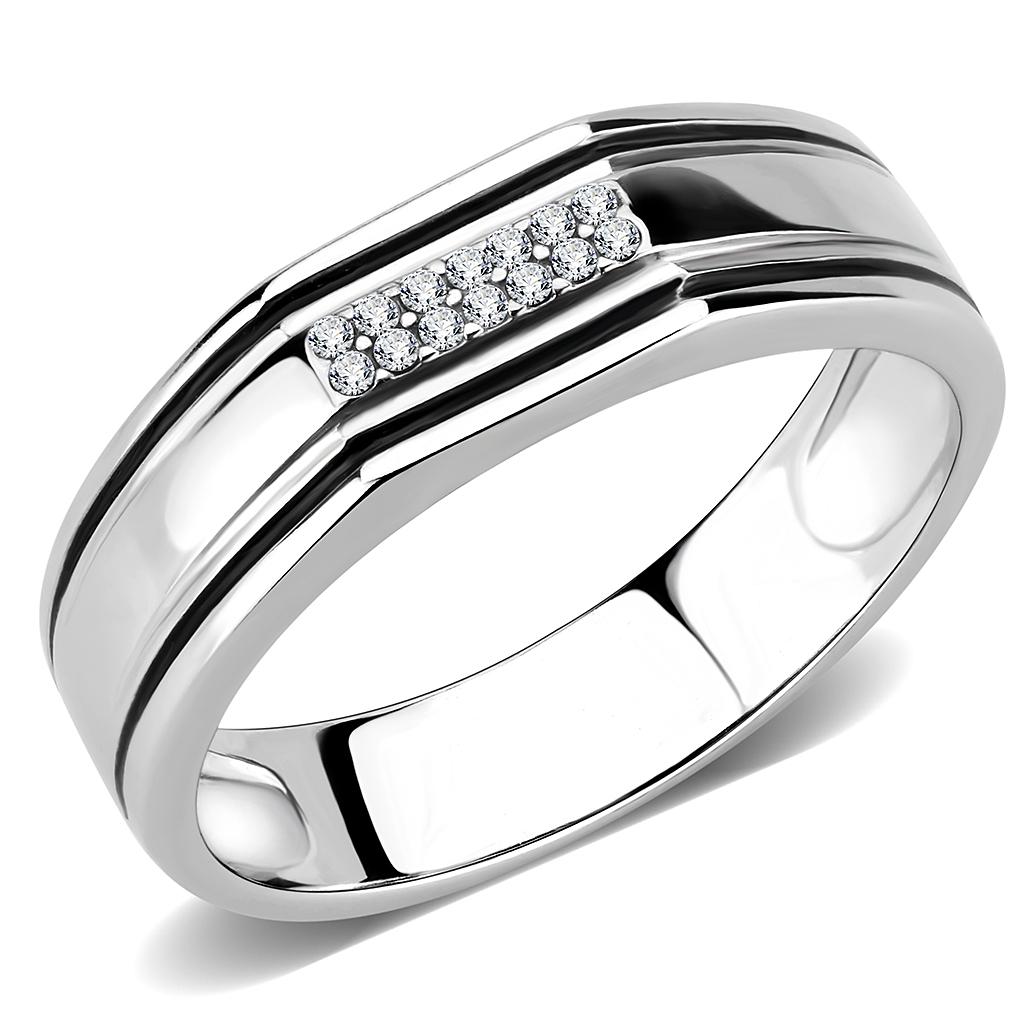 DA254 High polished (no plating) Stainless Steel Ring with AAA Grade CZ in Clear - Joyeria Lady