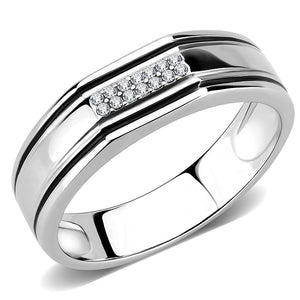 DA254 High polished (no plating) Stainless Steel Ring with AAA Grade CZ in Clear - Joyeria Lady