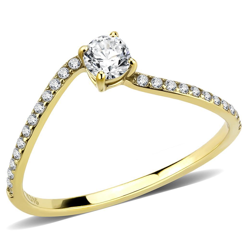 DA256 - IP Gold(Ion Plating) Stainless Steel Ring with AAA Grade CZ  in Clear - Joyeria Lady