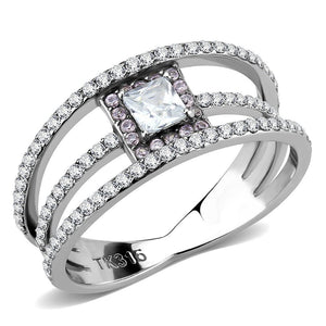 DA257 - High polished (no plating) Stainless Steel Ring with AAA Grade CZ  in Clear - Joyeria Lady
