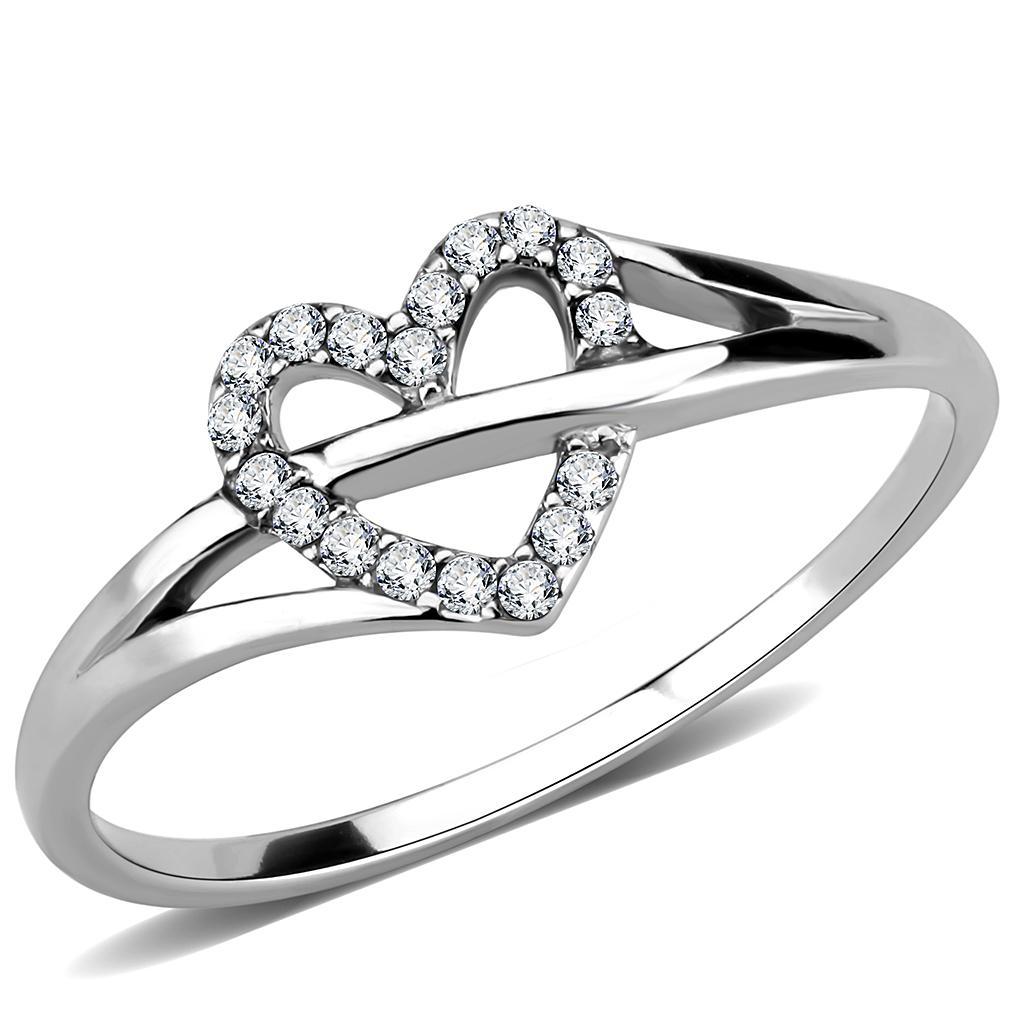 DA259 - High polished (no plating) Stainless Steel Ring with AAA Grade CZ  in Clear - Joyeria Lady