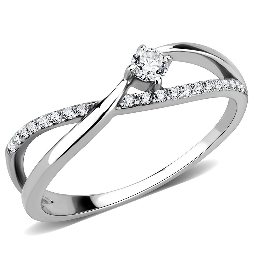 DA261 - High polished (no plating) Stainless Steel Ring with AAA Grade CZ  in Clear - Joyeria Lady
