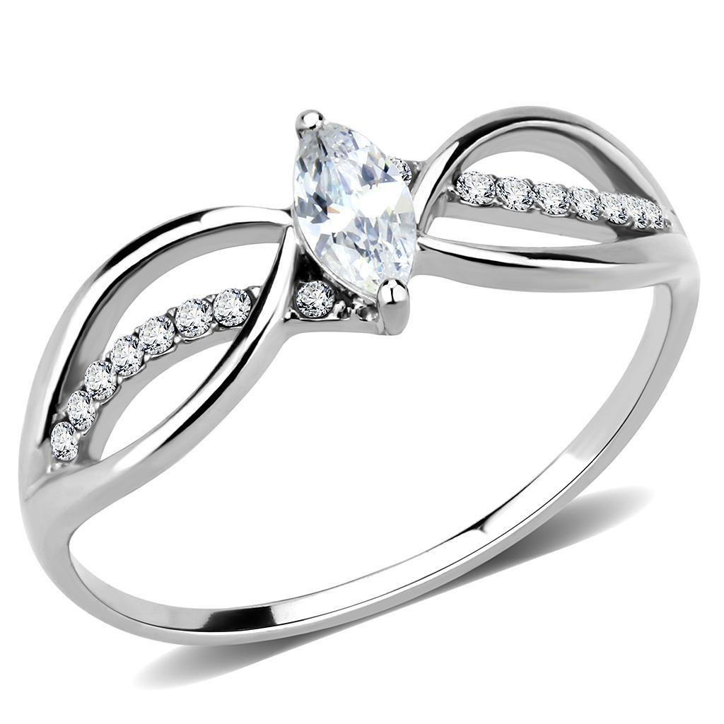 DA262 - High polished (no plating) Stainless Steel Ring with AAA Grade CZ  in Clear - Joyeria Lady