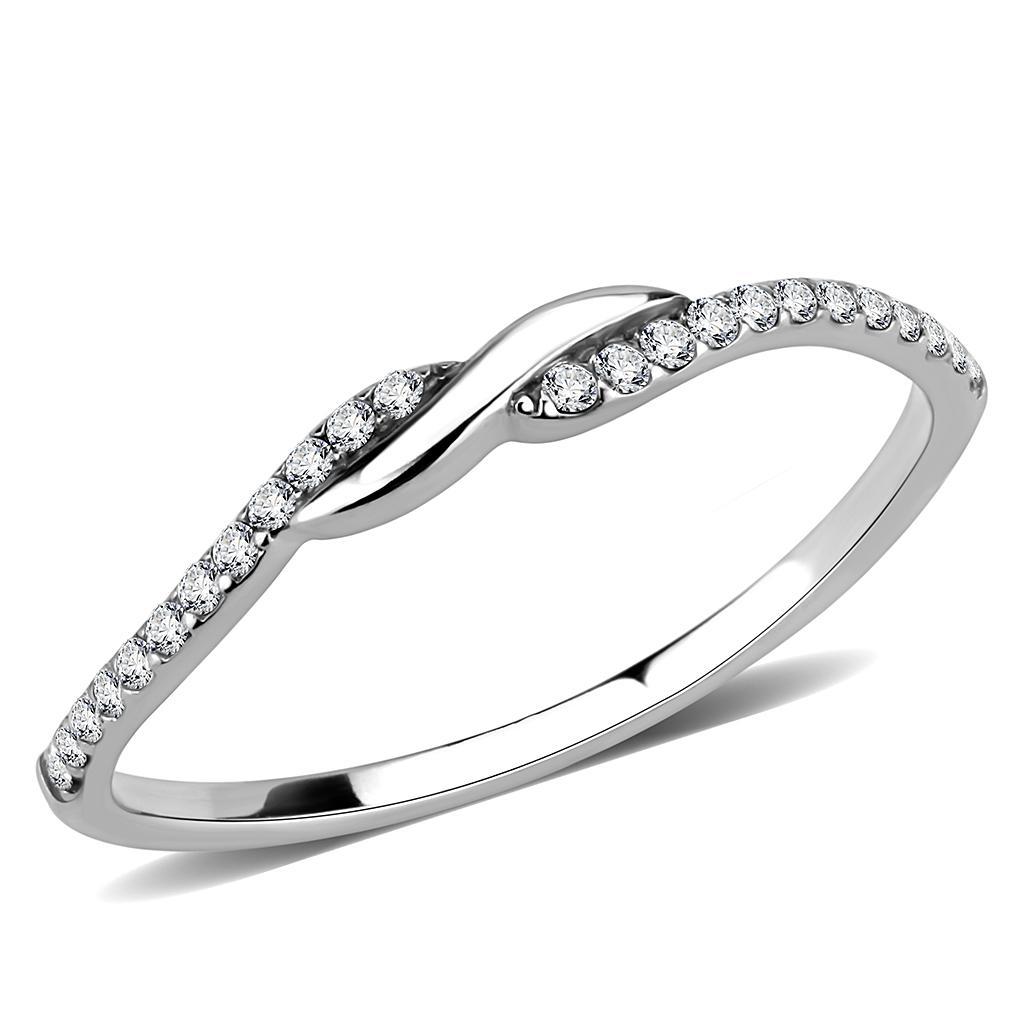 DA263 - High polished (no plating) Stainless Steel Ring with AAA Grade CZ  in Clear - Joyeria Lady