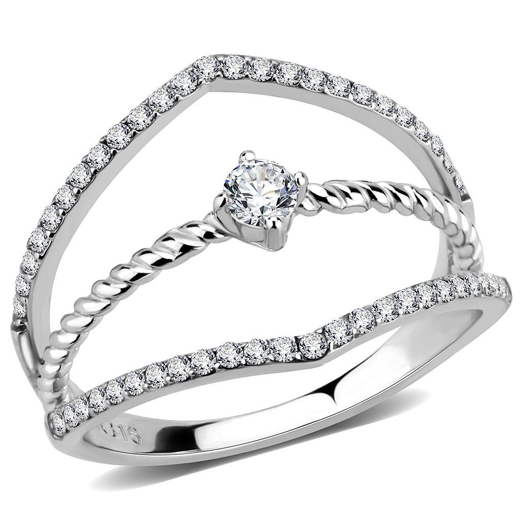 DA264 - High polished (no plating) Stainless Steel Ring with AAA Grade CZ  in Clear - Joyeria Lady