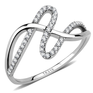 DA265 - High polished (no plating) Stainless Steel Ring with AAA Grade CZ  in Clear - Joyeria Lady