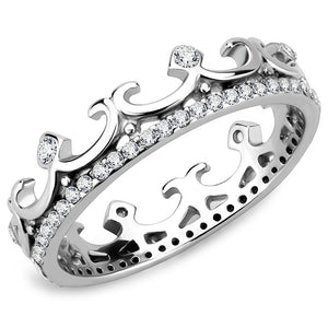 DA267 - High polished (no plating) Stainless Steel Ring with AAA Grade CZ  in Clear - Joyeria Lady