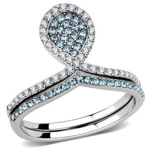 DA268 - High polished (no plating) Stainless Steel Ring with AAA Grade CZ  in Sea Blue - Joyeria Lady