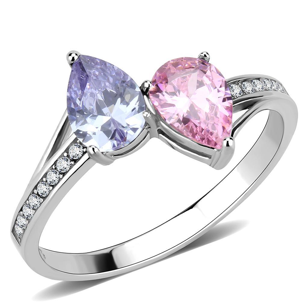 DA270 - High polished (no plating) Stainless Steel Ring with AAA Grade CZ  in Multi Color - Joyeria Lady