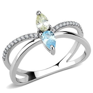 DA271 - High polished (no plating) Stainless Steel Ring with AAA Grade CZ  in Multi Color - Joyeria Lady