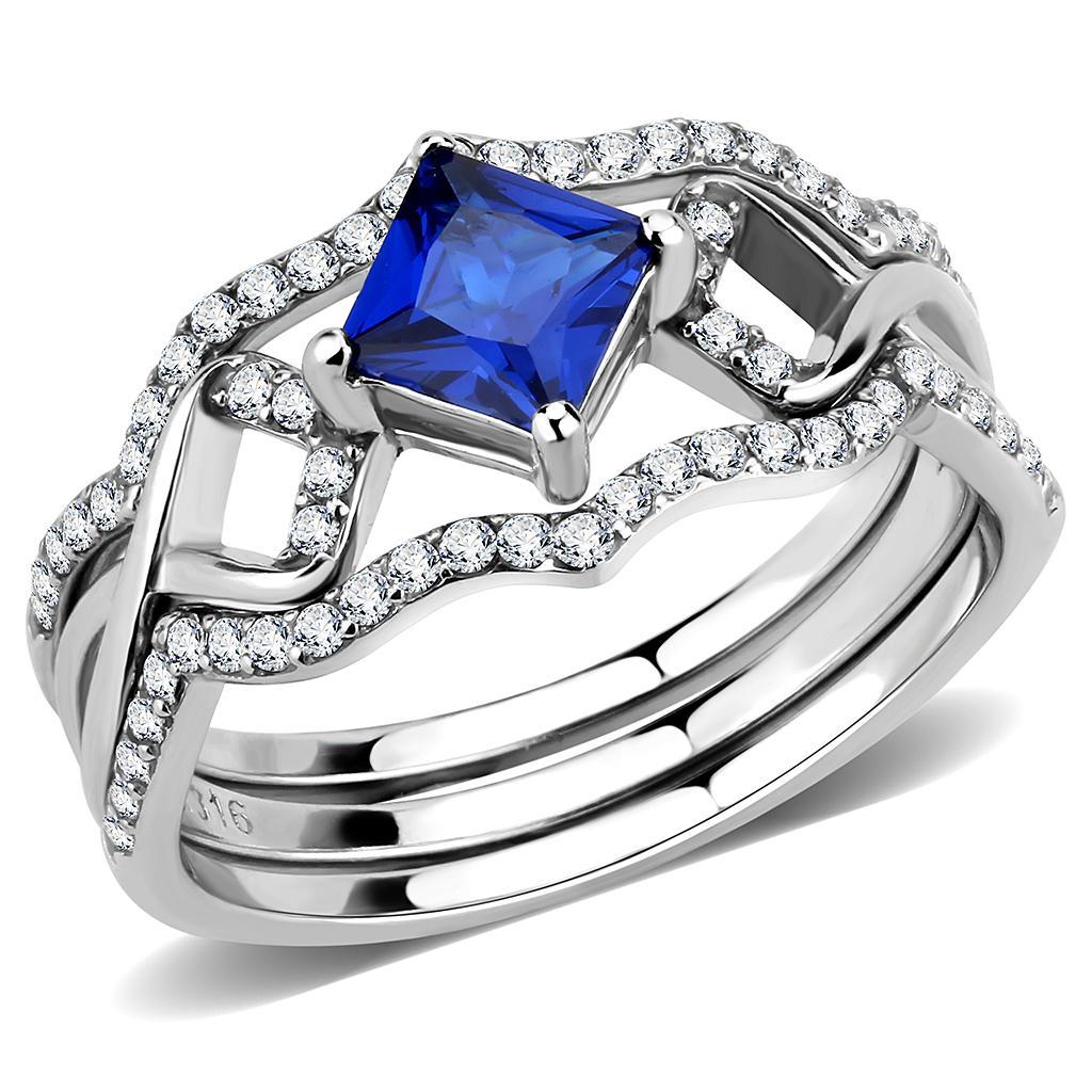 DA272 - High polished (no plating) Stainless Steel Ring with Synthetic Spinel in London Blue - Joyeria Lady