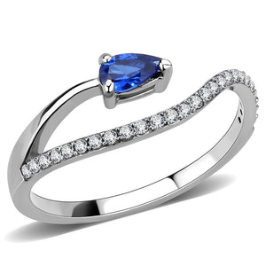 DA273 - High polished (no plating) Stainless Steel Ring with Synthetic Spinel in London Blue - Joyeria Lady