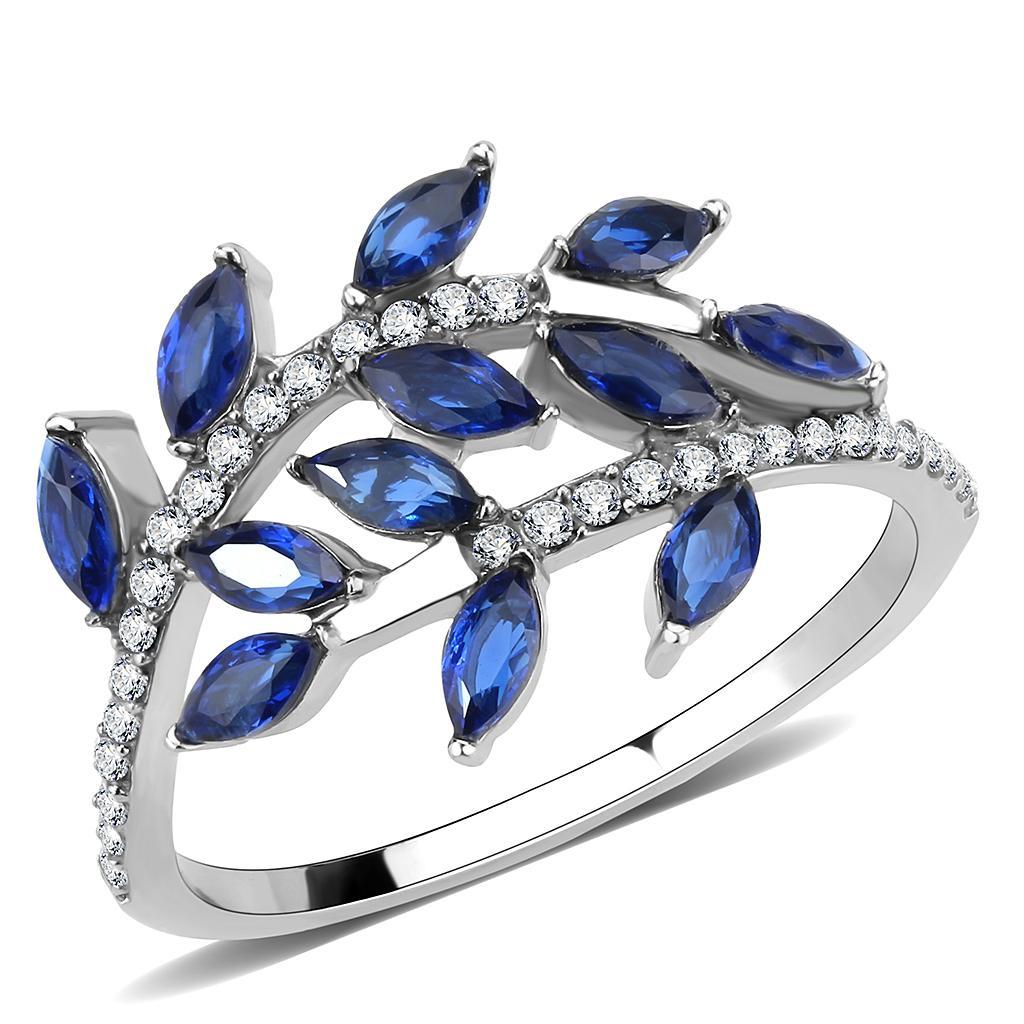 DA274 - High polished (no plating) Stainless Steel Ring with Synthetic Spinel in London Blue - Joyeria Lady