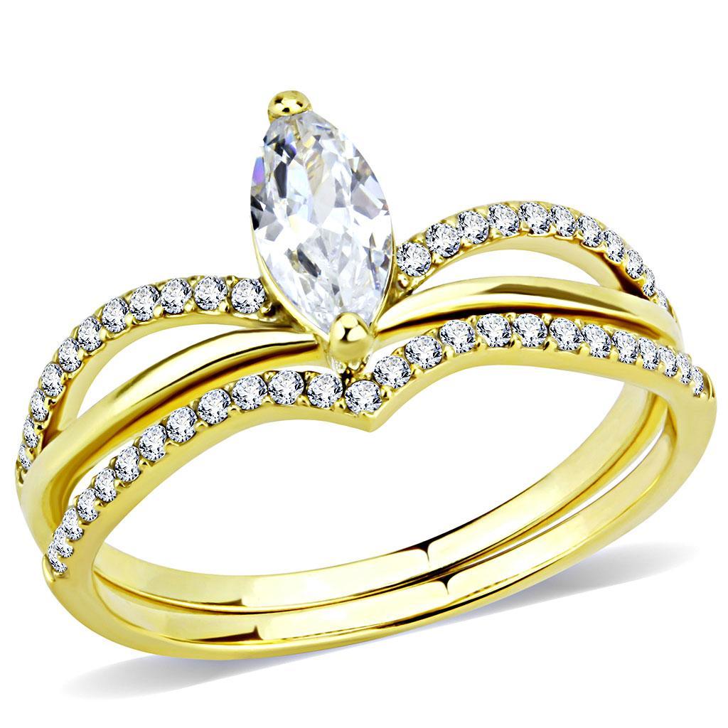 DA276 - IP Gold(Ion Plating) Stainless Steel Ring with AAA Grade CZ  in Clear - Joyeria Lady