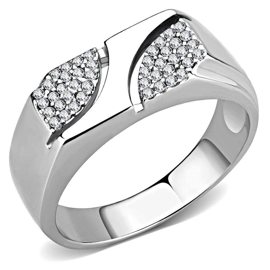 DA280 High polished (no plating) Stainless Steel Ring with AAA Grade CZ in Clear - Joyeria Lady