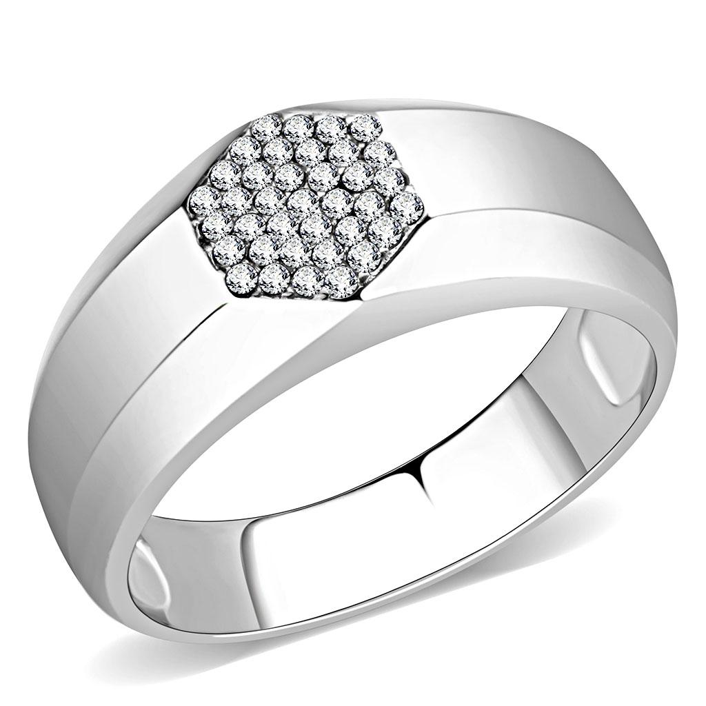 DA281 High polished (no plating) Stainless Steel Ring with AAA Grade CZ in Clear - Joyeria Lady