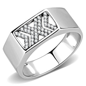 DA285 High polished (no plating) Stainless Steel Ring with AAA Grade CZ in Clear - Joyeria Lady