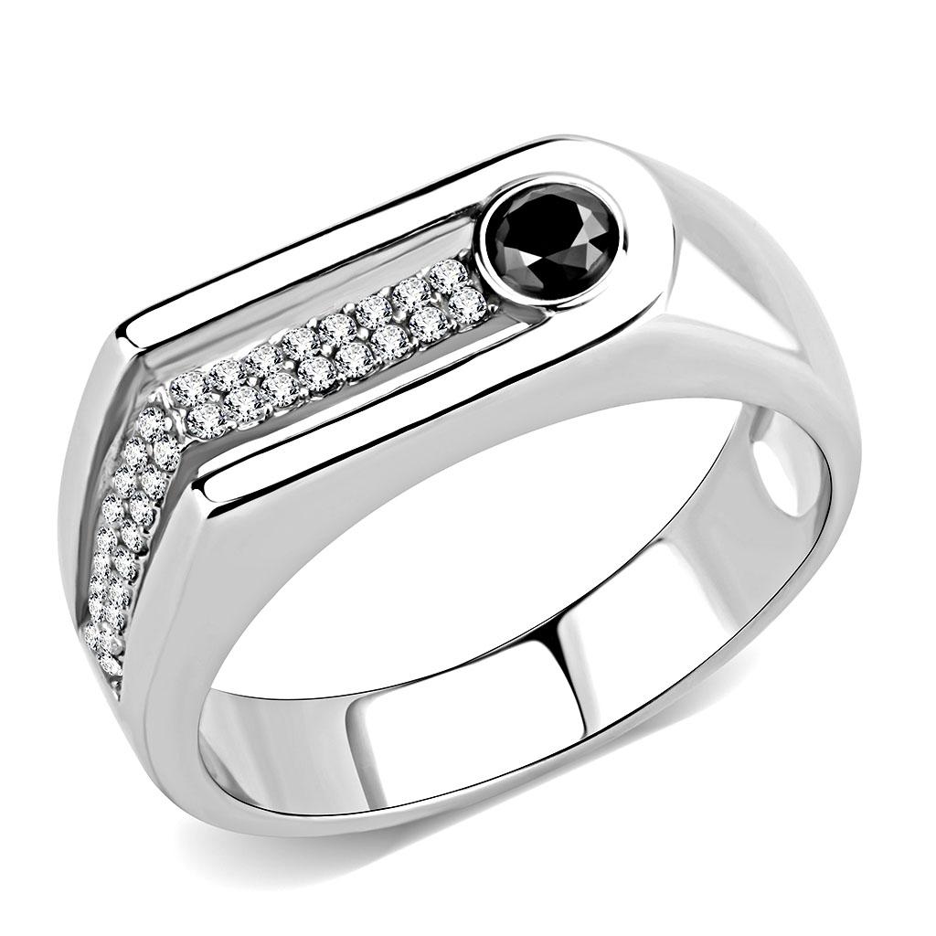 DA286 High polished (no plating) Stainless Steel Ring with AAA Grade CZ in Black Diamond - Joyeria Lady