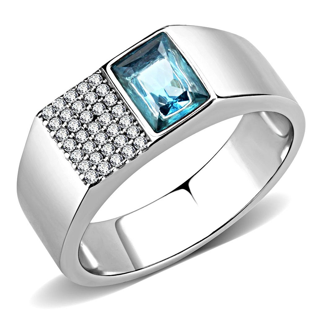 DA287 High polished (no plating) Stainless Steel Ring with Synthetic in Sea Blue - Joyeria Lady