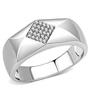 DA288 High polished (no plating) Stainless Steel Ring with AAA Grade CZ in Clear - Joyeria Lady