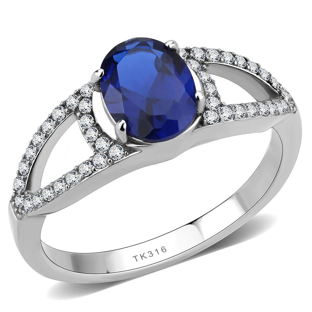 DA306 - No Plating Stainless Steel Ring with Synthetic Spinel in London Blue - Joyeria Lady