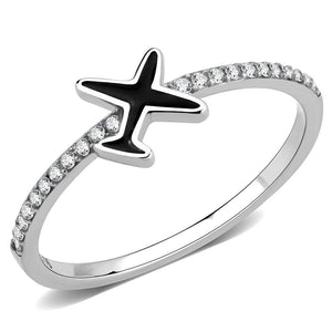 DA311 - No Plating Stainless Steel Ring with Epoxy  in Jet - Joyeria Lady