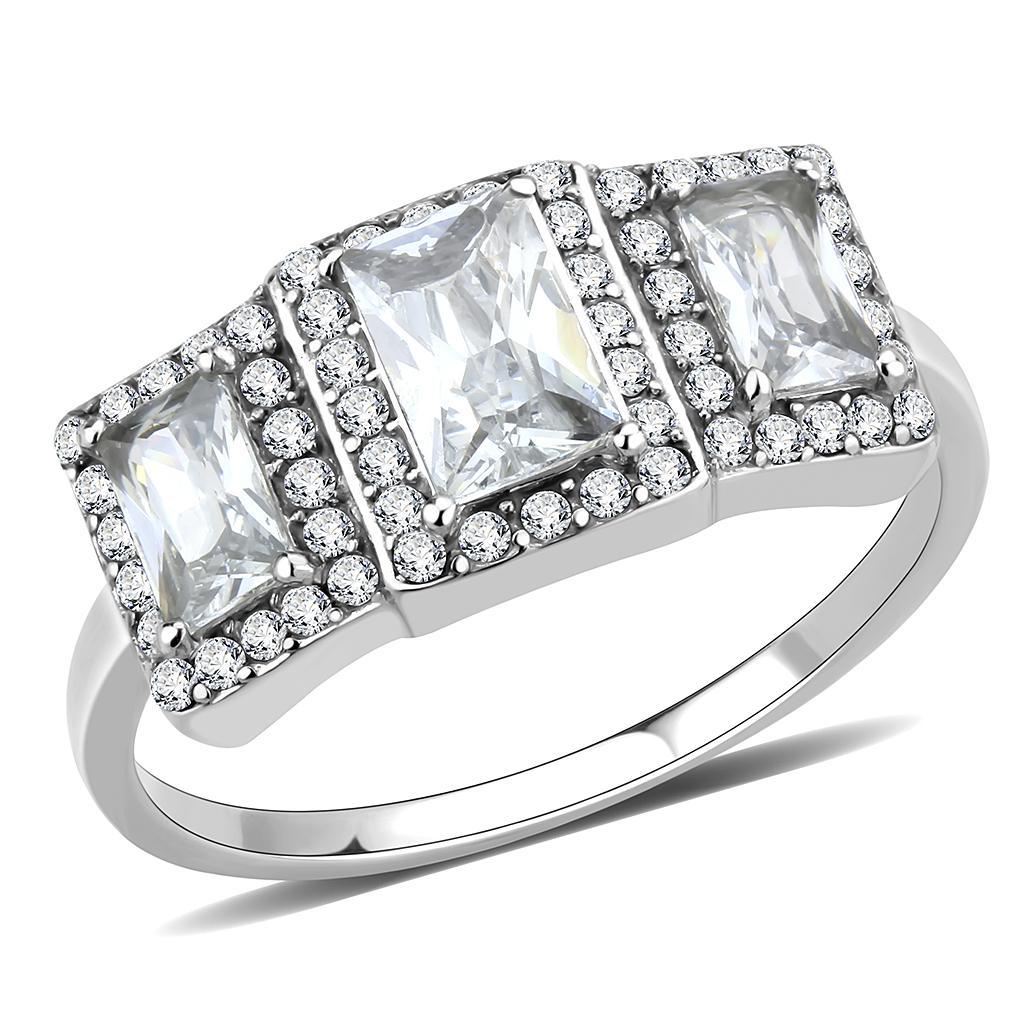 DA322 - No Plating Stainless Steel Ring with AAA Grade CZ  in Clear - Joyeria Lady