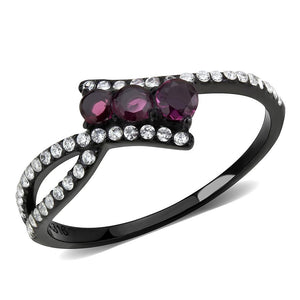 DA324 - IP Black(Ion Plating) Stainless Steel Ring with AAA Grade CZ  in Fuchsia - Joyeria Lady