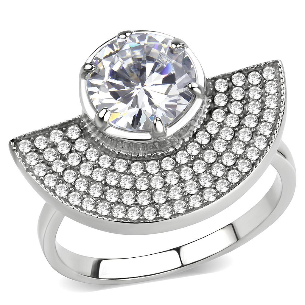 DA336 - No Plating Stainless Steel Ring with AAA Grade CZ  in Clear - Joyeria Lady