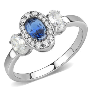 DA337 - No Plating Stainless Steel Ring with Synthetic Spinel in London Blue - Joyeria Lady