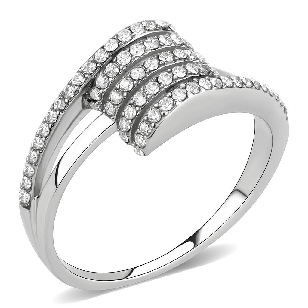 DA342 - No Plating Stainless Steel Ring with AAA Grade CZ  in Clear - Joyeria Lady