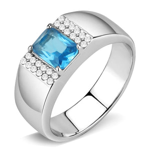 DA344 No Plating Stainless Steel Ring with Synthetic in Sea Blue - Joyeria Lady