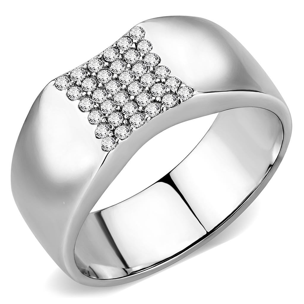 DA345 No Plating Stainless Steel Ring with AAA Grade CZ in Clear - Joyeria Lady