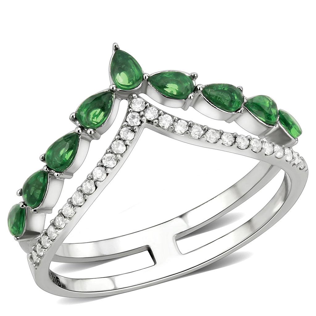 DA347 - High polished (no plating) Stainless Steel Ring with Synthetic Synthetic Glass in Emerald - Joyeria Lady