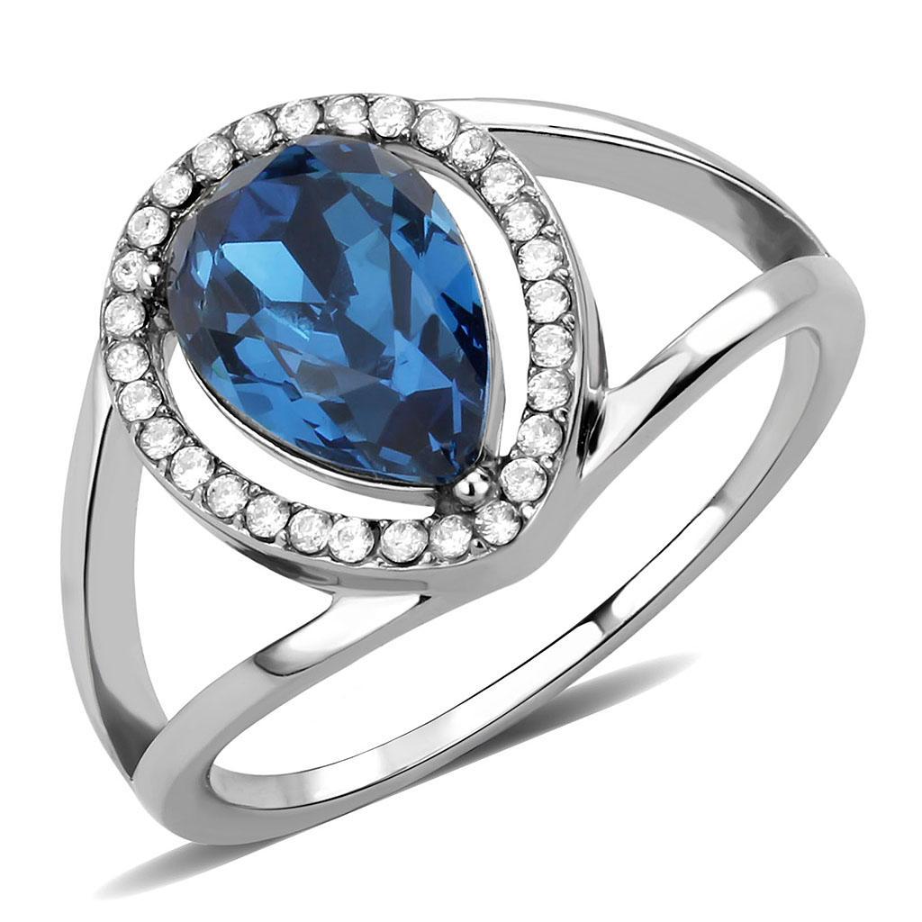 DA349 - High polished (no plating) Stainless Steel Ring with Top Grade Crystal  in Montana - Joyeria Lady