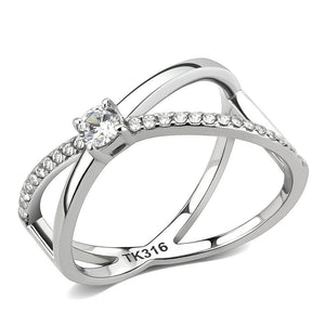 DA351 - High polished (no plating) Stainless Steel Ring with AAA Grade CZ  in Clear - Joyeria Lady