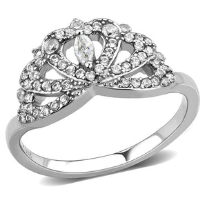 DA354 - High polished (no plating) Stainless Steel Ring with AAA Grade CZ  in Clear - Joyeria Lady