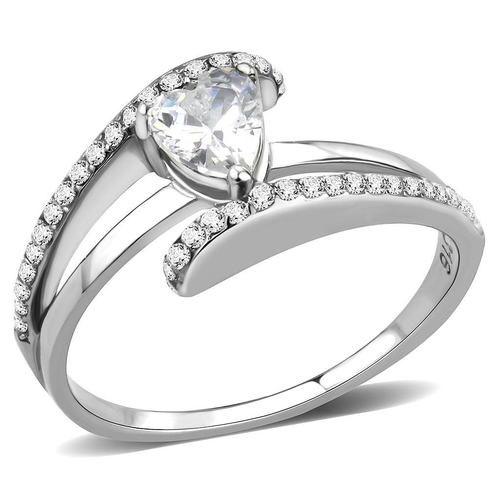 DA355 - High polished (no plating) Stainless Steel Ring with AAA Grade CZ  in Clear - Joyeria Lady