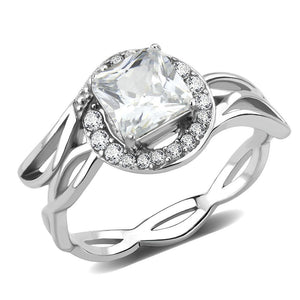 DA357 - High polished (no plating) Stainless Steel Ring with AAA Grade CZ  in Clear - Joyeria Lady