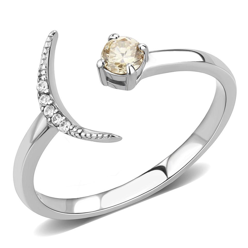 DA358 - High polished (no plating) Stainless Steel Ring with AAA Grade CZ  in Champagne - Joyeria Lady